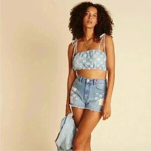 Billabong X Wrangler Blue and White spaghetti shoulder strap Crop Top